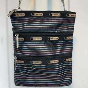 Lesportsac Rainbow Black 3 Zip Crossbody Bag Adjustable Straps Pride